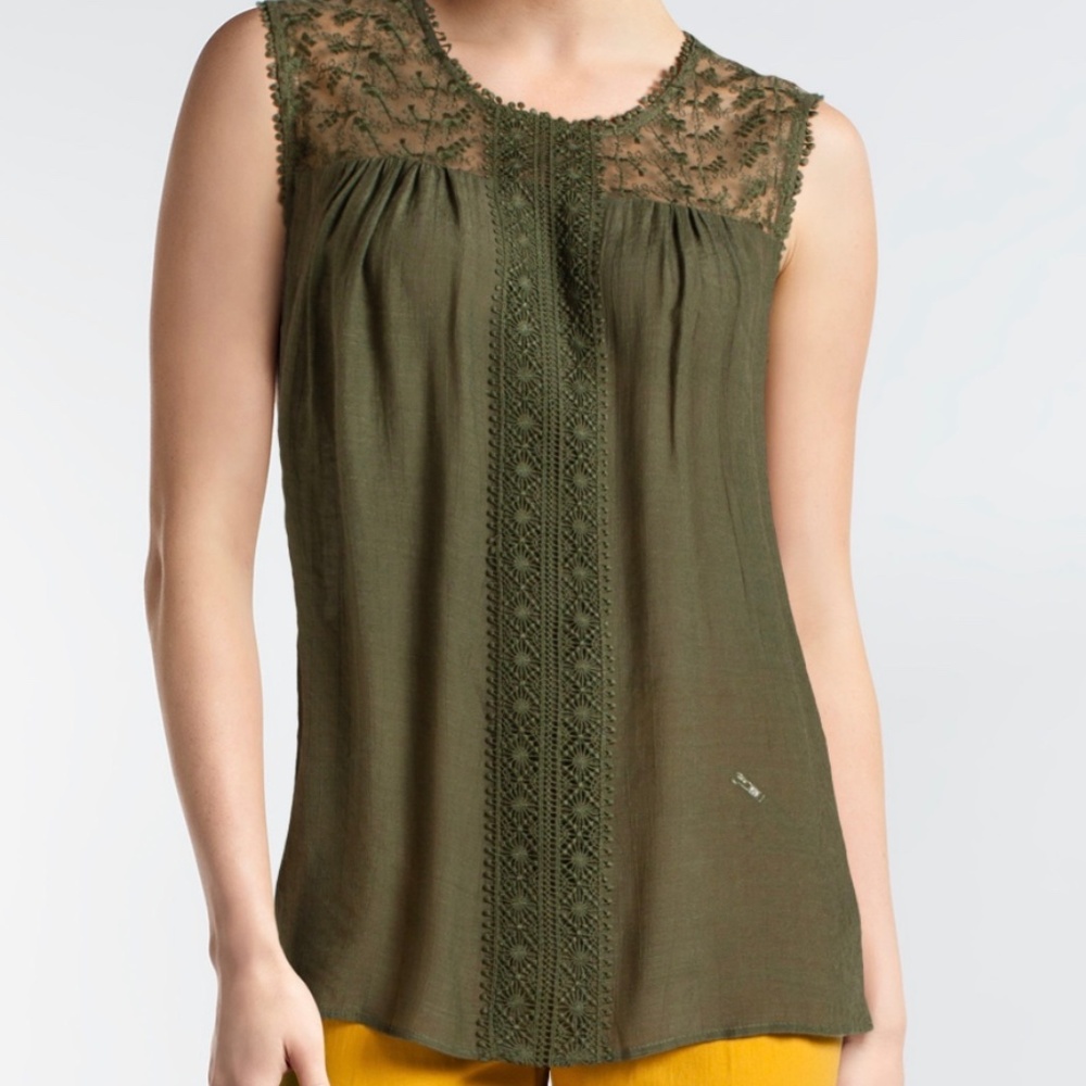 Valerie Stevens Olive Boho Floral Tank Top NWT
